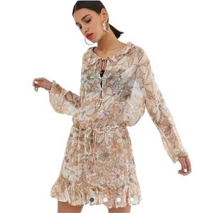 For Love & Lemons Mauritza sheer floral bell sleeve dress in size Small